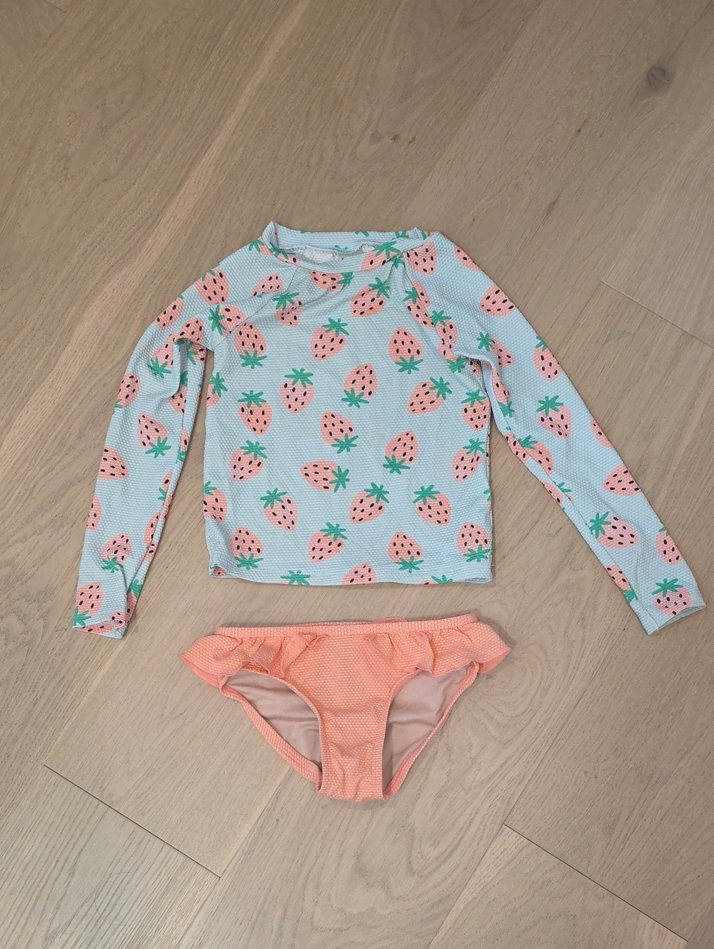 Old Navy Girls' Long Sleeve Strawberry Rashguard Set - Light Blue & Peach